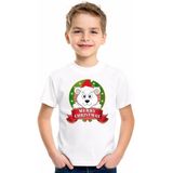 Kerst t-shirt voor jongens met ijsbeer print - wit - shirt voor jongens en meisjes 110 116