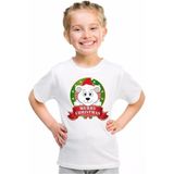 Kerst t-shirt voor jongens met ijsbeer print - wit - shirt voor jongens en meisjes 110 116