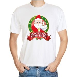 Foute Kerst shirt wit Merry Fucking Christmas voor heren