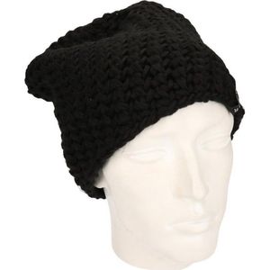 Grof gebreide beanie muts zwart voor dames