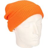 Basic beanie muts lang oranje voor heren