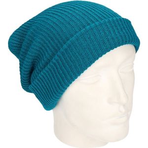 Basic beanie muts lang petrol voor heren