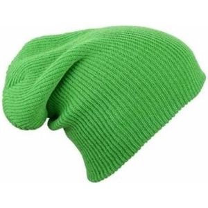 Basic beanie muts lang limegroen voor dames