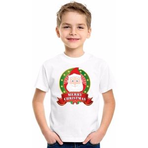 Kerst t-shirt voor kinderen met Kerstman print - wit - jongens en meisjes shirt 122 128