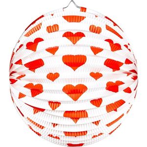 Bol lampion - rode hartjes - 25 cm - rond - valentijn - bruiloft - huwelijk - versiering
