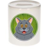 Vrolijke grijze katten dieren spaarpot 9 cm - spaarpotten voor kinderen