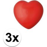 Stressbal hartje - 3x - rood - 7 cm - knijpbal - verbeter de focus