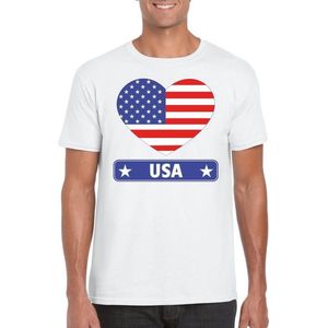 Amerika/ USA hart vlag t-shirt wit heren S