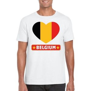 Belgie t-shirt met Belgische vlag in hart wit heren M