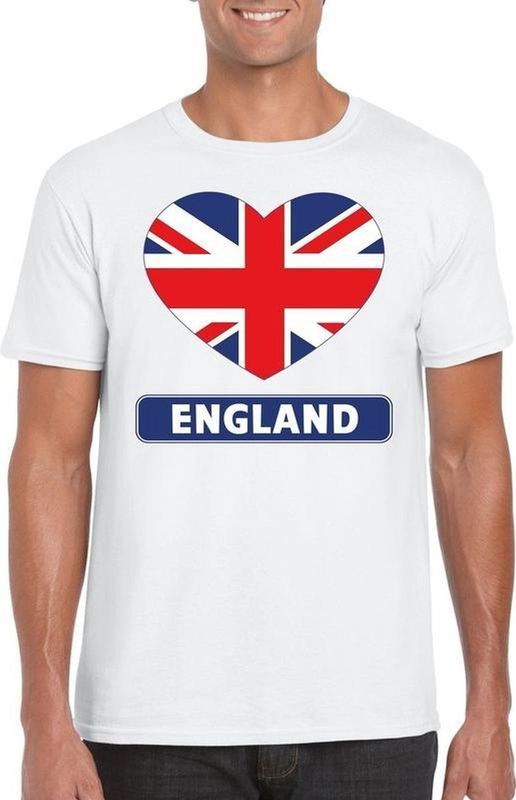 Engeland t-shirt met Engelse vlag in hart wit heren