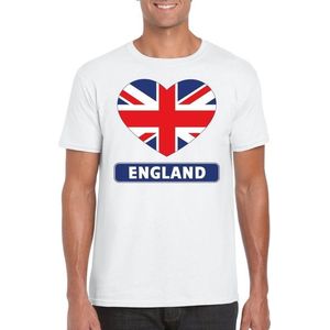 Engeland t-shirt met Engelse vlag in hart wit heren
