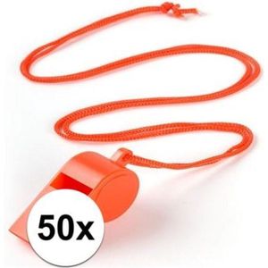 50 Stuks oranje Holland sportfluitjes aan koord