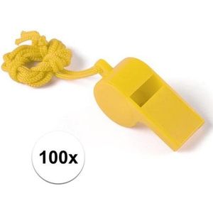 100 Stuks gele sportfluitjes aan koord
