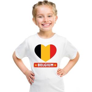 Belgie kinder t-shirt met Belgische vlag in hart wit jongens en meisjes 134/140