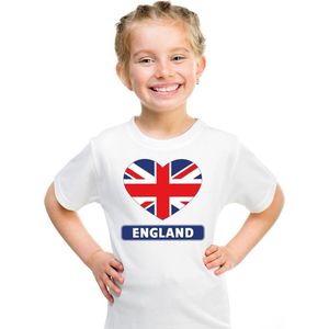 Engeland kinder t-shirt met Engelse vlag in hart wit jongens en meisjes 110 116