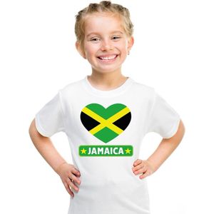 Jamaica kinder t-shirt met Jamaicaanse vlag in hart wit jongens en meisjes 110 116