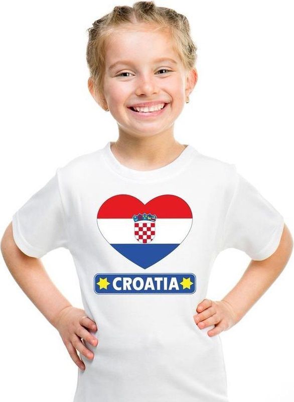 Kroatie kinder t-shirt met Kroatische vlag in hart wit jongens en meisjes 110 116
