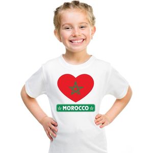 Marokko kinder t-shirt met Marokkaanse vlag in hart wit jongens en meisjes 110 116