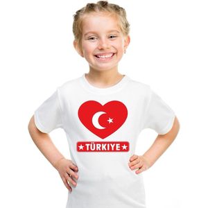 Turkije kinder t-shirt met Turkse vlag in hart wit jongens en meisjes 110 116