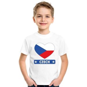 Tsjechie kinder t-shirt met Tsjechische vlag in hart wit jongens en meisjes