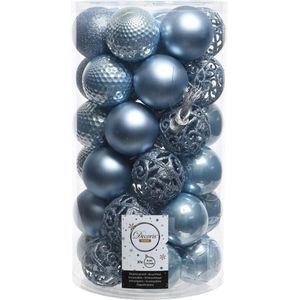 IJsblauwe kerstversiering kerstballen set kunststof 6 cm 36 stuks