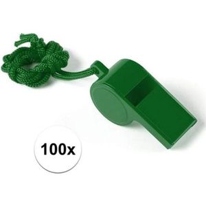 100 Stuks groene sportfluitjes aan koord