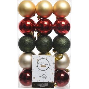 Decoris Kerstballen - 30 stuks - rood - groen - goud - 6 cm