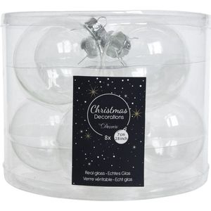 Decoris kerstballen - 8x st - transparant - D7 cm - glas - kerstversiering