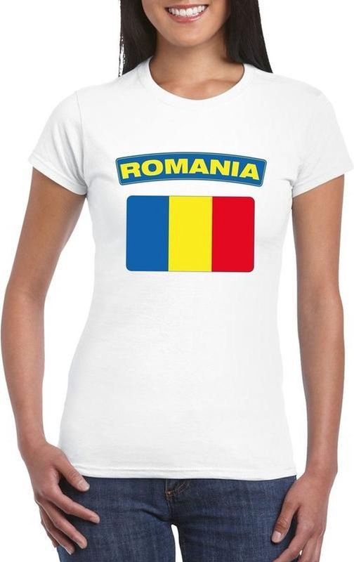Roemenie t-shirt met Roemeense vlag wit dames