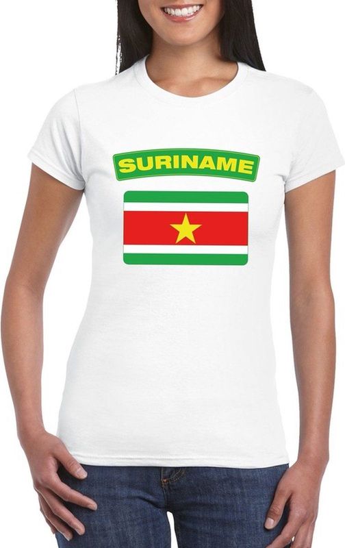 Suriname t-shirt met Surinaamse vlag wit dames