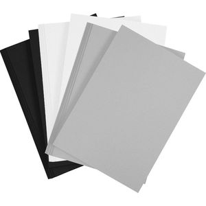6x A4 hobby karton zwart/wit/grijs