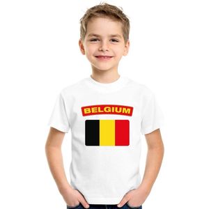 Belgie t-shirt met Belgische vlag wit kinderen 110 116