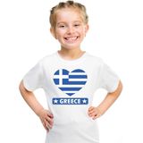 Griekenland kinder t-shirt met Griekse vlag in hart wit jongens en meisjes 110 116
