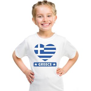 Griekenland kinder t-shirt met Griekse vlag in hart wit jongens en meisjes 110 116