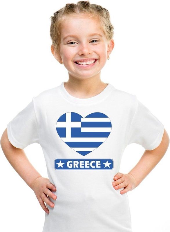 Griekenland kinder t-shirt met Griekse vlag in hart wit jongens en meisjes 110 116