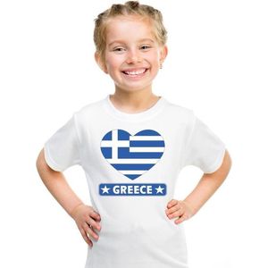 Griekenland kinder t-shirt met Griekse vlag in hart wit jongens en meisjes 134/140