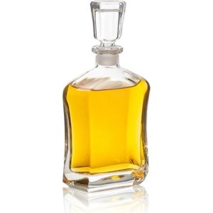 Glazen whisky/water karaf 700 ml/26 cm kristal - Kristalglas look whiskey fles - Platte whiskykaraf/whiskyfles van glas