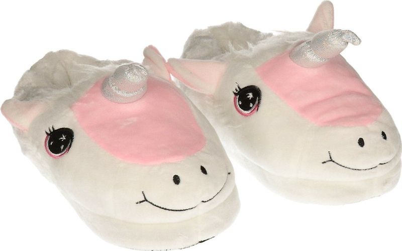Eenhoorn sloffen - wit / roze - comfortabel - dieren pantoffels - volwassenen - unisex