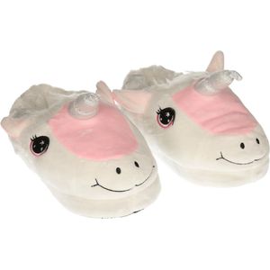 Eenhoorn sloffen - wit / roze - comfortabel - dieren pantoffels - volwassenen - unisex 39/40