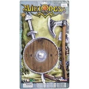 Viking zwaard met bruin schild en bijl set