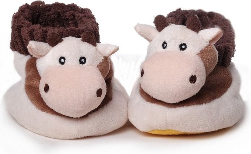 Pluche - Babyslofjes - Bruin - Polyester - Knuffel Koe