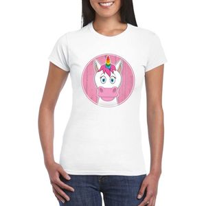 Dames t-shirt wit met vrolijke eenhoorn print - eenhoorns shirt