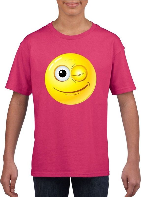 emoticon emoticon t-shirt knipoog roze kinderen 110 116