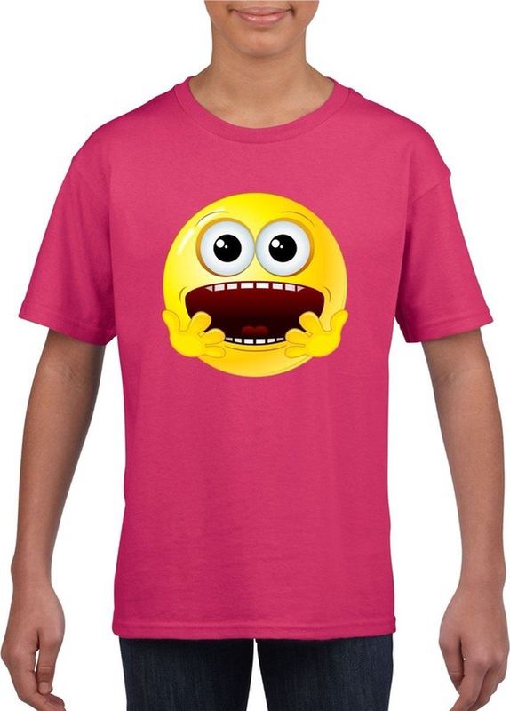 emoticon emoticon t-shirt geschrokken roze kinderen 110 116