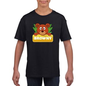 Browny de beer t-shirt zwart voor kinderen - unisex - beren shirt - kinderkleding kleding 110 116