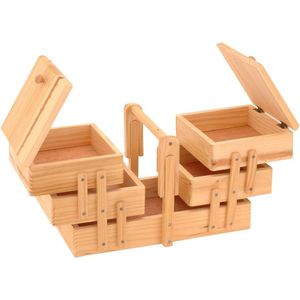 Houten Naaidoos, Houten Naaidoos Met Accessoires, Naaigerei, Natuurlijke Houtkleur 14,5 Cm X 13,5 X 5,5 Cm, Natuurlijk (Goud