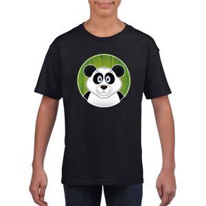 Kinder t-shirt zwart met vrolijke panda print - panda beren shirt - kinderkleding kleding 110 116