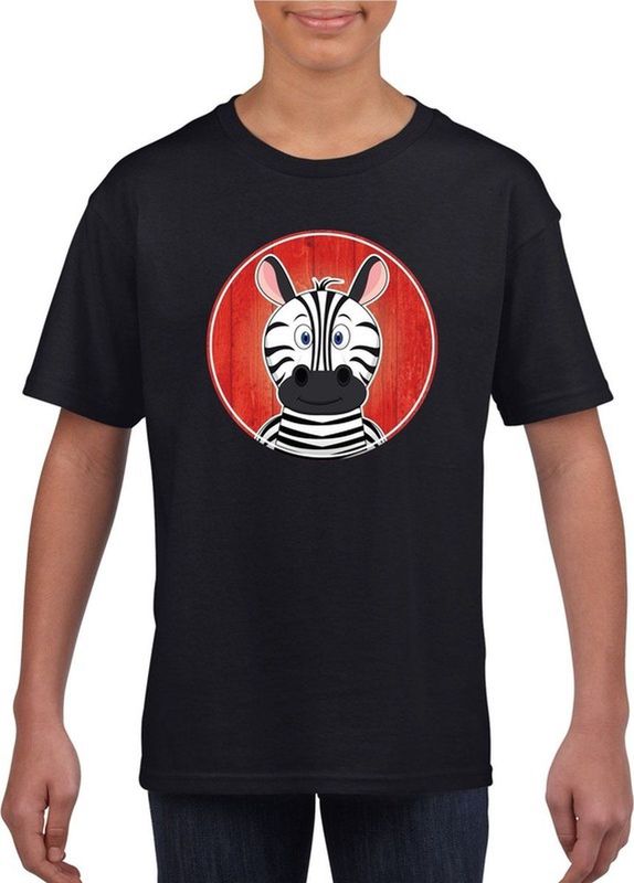 Kinder t-shirt zwart met vrolijke zebra print - zebras shirt - kinderkleding kleding 110 116