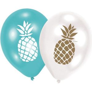 6x Ananas print ballonnen 27 cm - Tropische Hawaii thema feestartikelen/versieringen