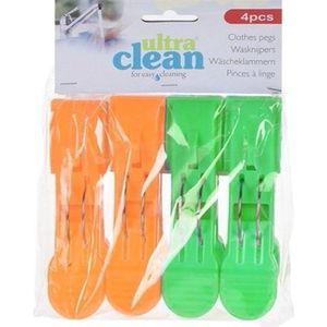 4x Oranje en groene handdoek knijpers 13cm
